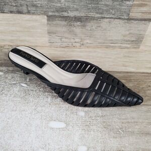 Franco Sarto Black Strappy Pointed Kitten Heel Mule
